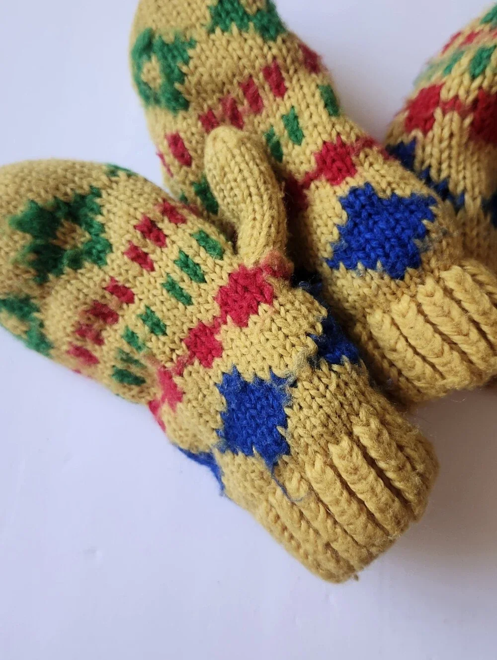Yellow Knit Pom Pom Hat and Mittens Set for Kids -Pattern Made In JAPAN